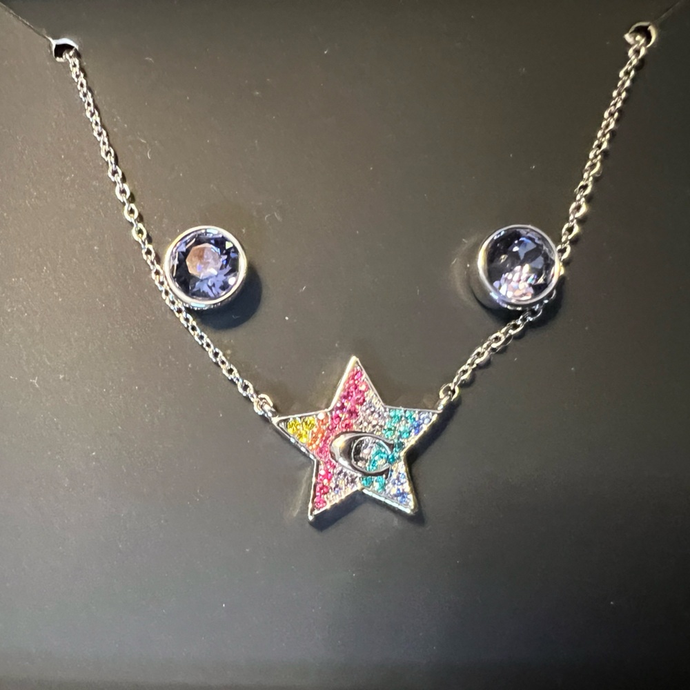 Coach Silver Multicolor Star Necklace Set